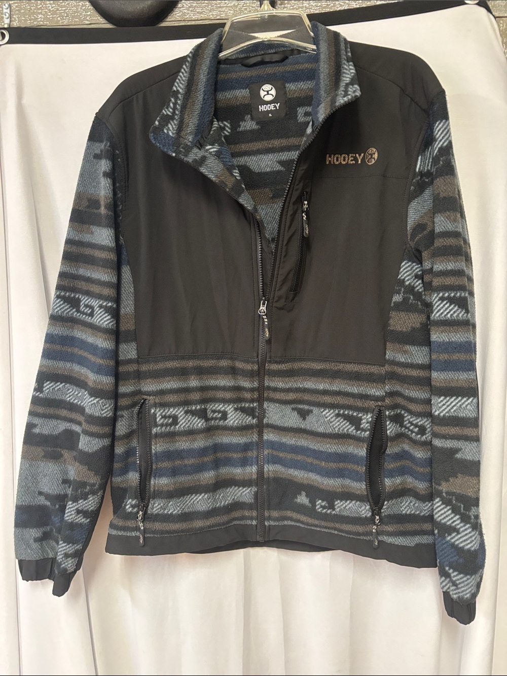 Hooey Men's Black and Blue Patterned Fleece Shirt Jacket